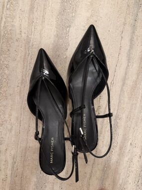 Marc Fisher Black Patent Pointed Slingback Heels